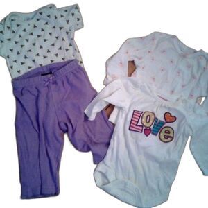 Gap+ Baby Girl 3-6 Month Four-Item Bundle: Two Onesies, Pants, Long-Sleeve Shirt